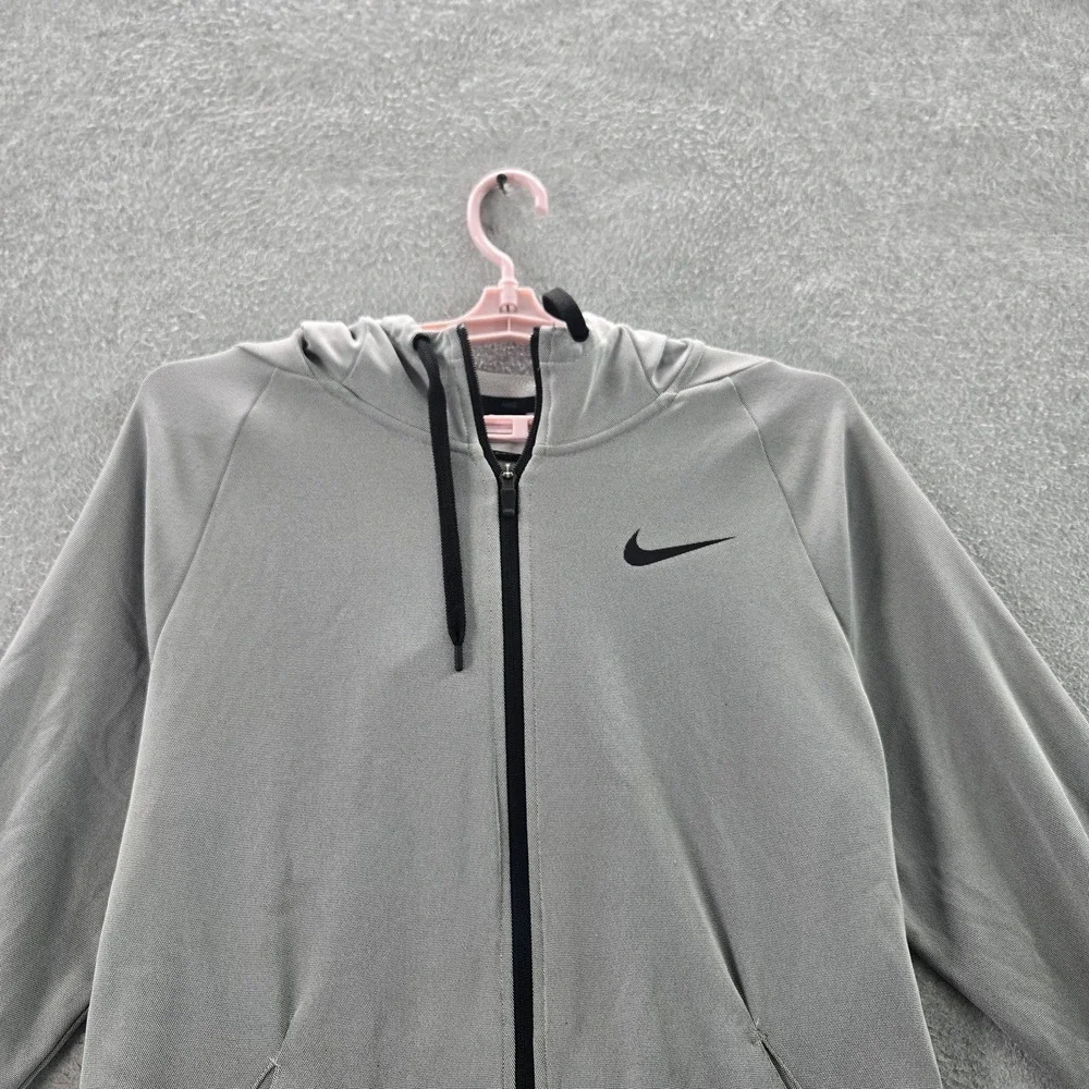 Nike Men Hoodie L Gray Fleece Therma Veneer Activewear Logo Zipper READ